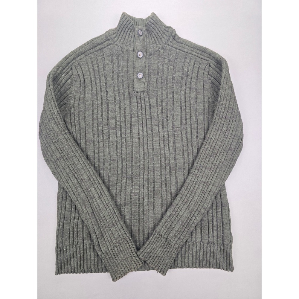 Royal Robbins Heather Olive Ribbed 3-Button Mock Neck Sweater - M